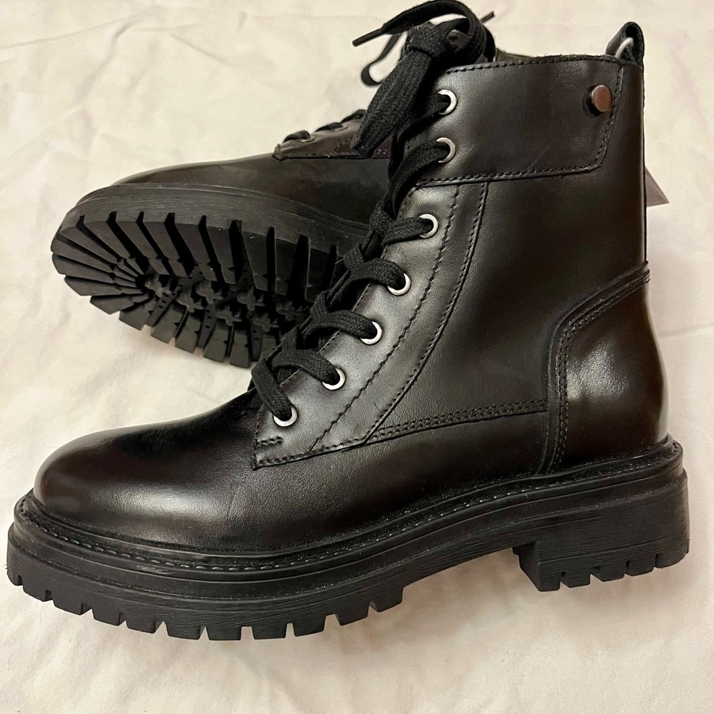 Geox Black Leather Combat Boots - Picture 2 of 7